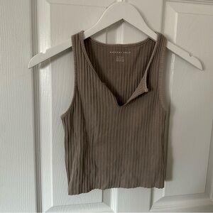 Tan Ribbed Cropped Tank Top